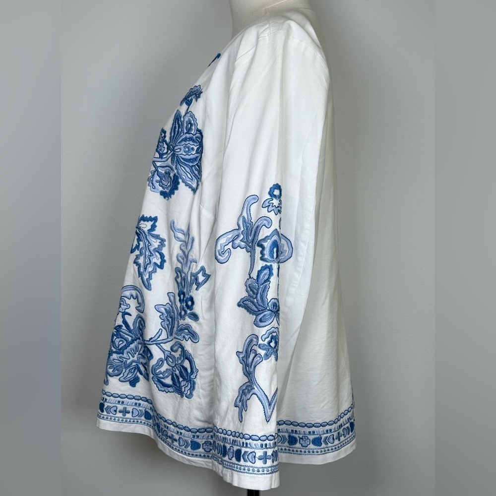 J.Jill Lightweight Embroidered Open Front Jacket 3/4 Sleeve Women’s Size Medium - Picture 3 of 12